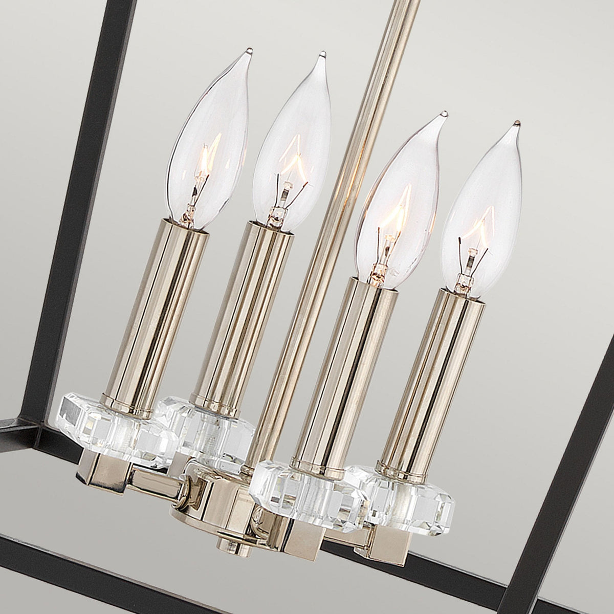 Stinson Four Light Large Pendant or Semi Flush in Black with Polished Nickel
