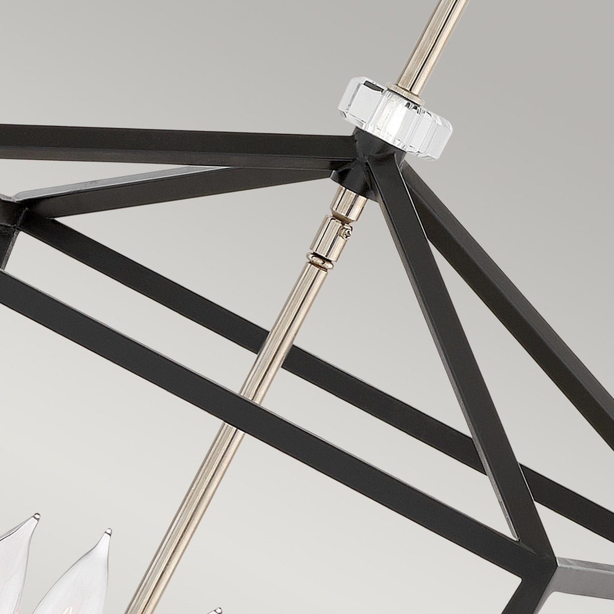 Stinson Four Light Large Pendant or Semi Flush in Black with Polished Nickel