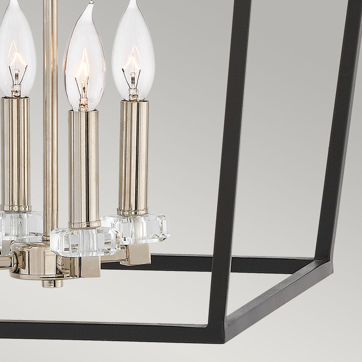 Stinson Four Light Large Pendant or Semi Flush in Black with Polished Nickel