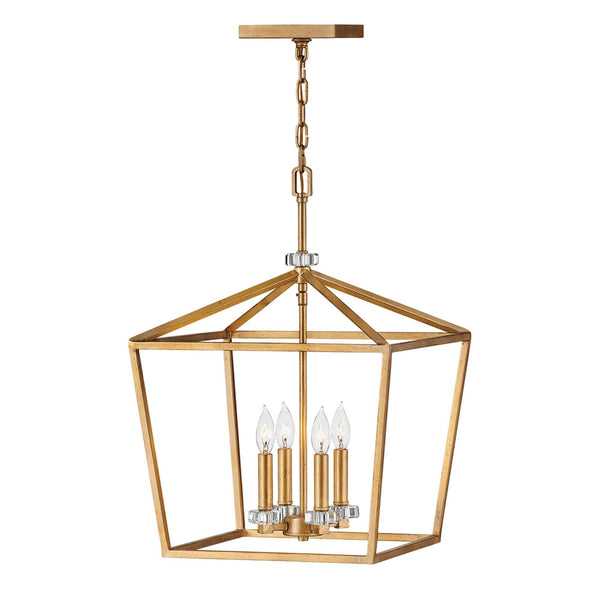 Stinson Four Light Large Pendant or Semi Flush in Distressed Brass