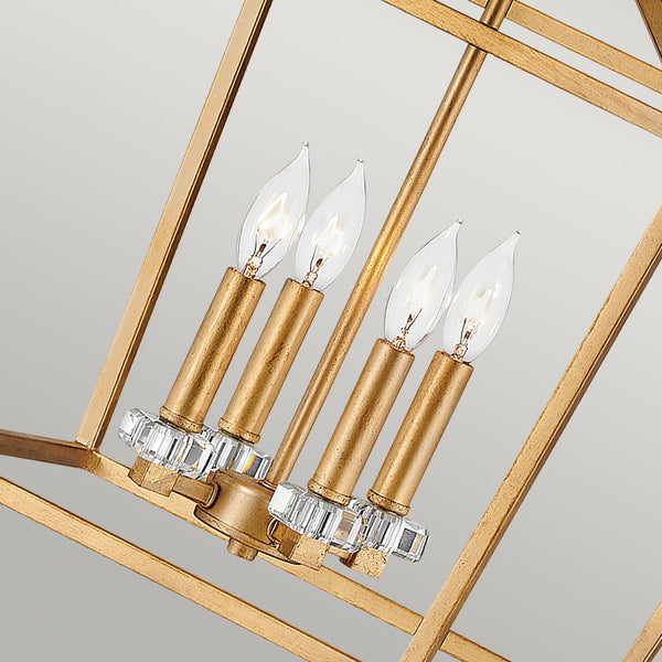 Stinson Four Light Large Pendant or Semi Flush in Distressed Brass