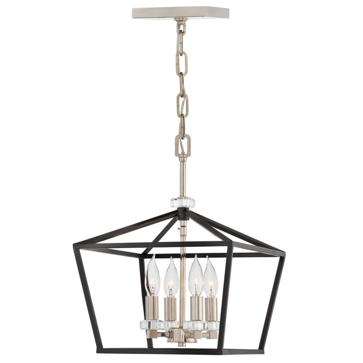 Stinson Four Light Medium Pendant or Semi Flush in Black with Polished Nickel