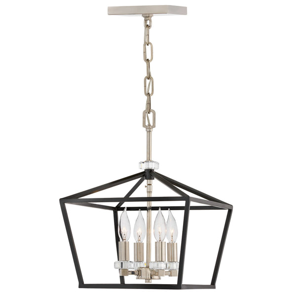 Stinson Four Light Medium Pendant or Semi Flush in Black with Polished Nickel