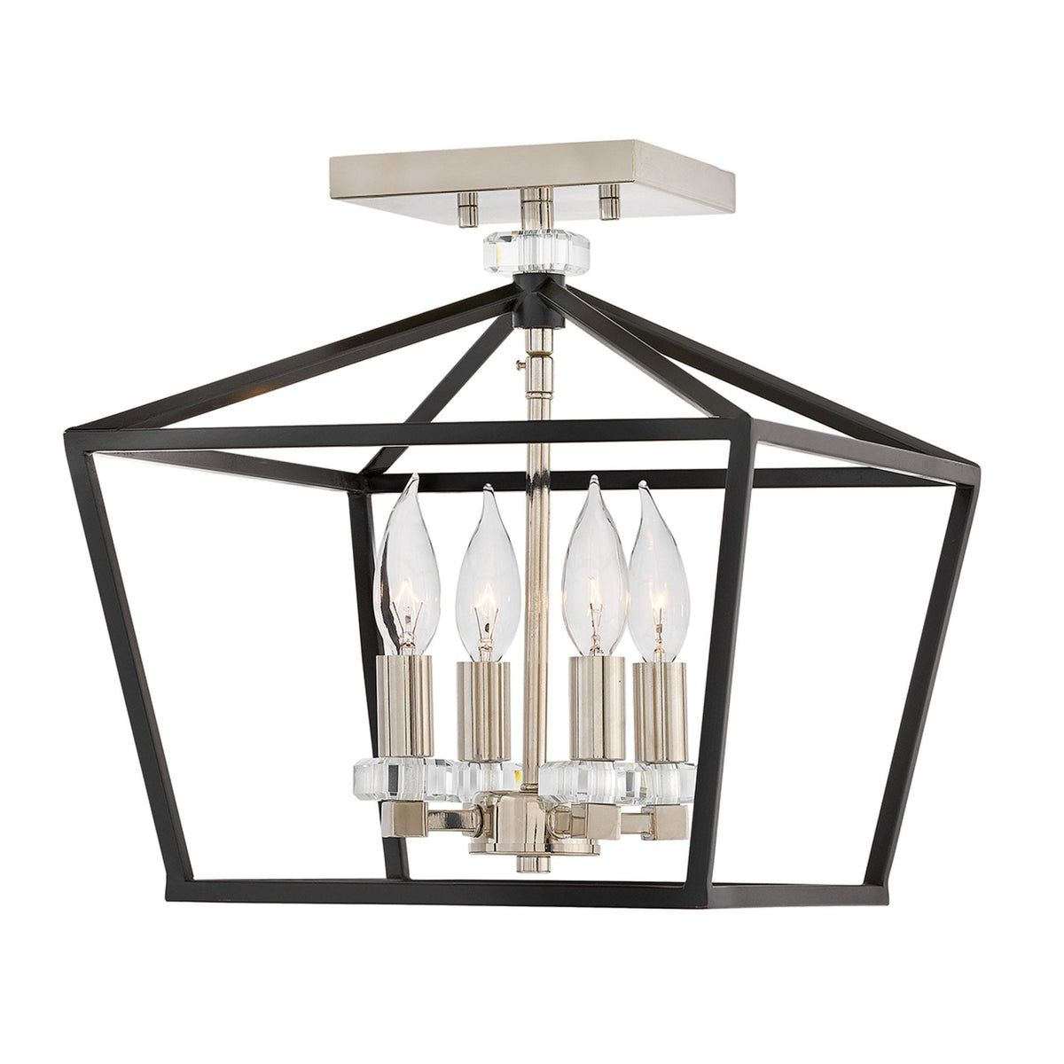Stinson Four Light Medium Pendant or Semi Flush in Black with Polished Nickel