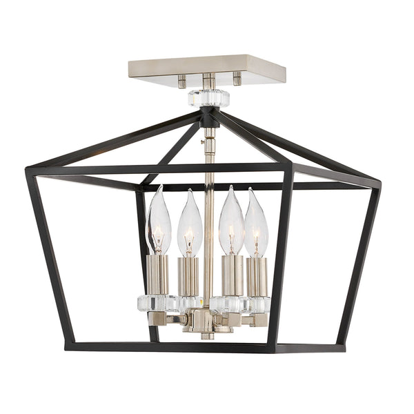 Stinson Four Light Medium Pendant or Semi Flush in Black with Polished Nickel