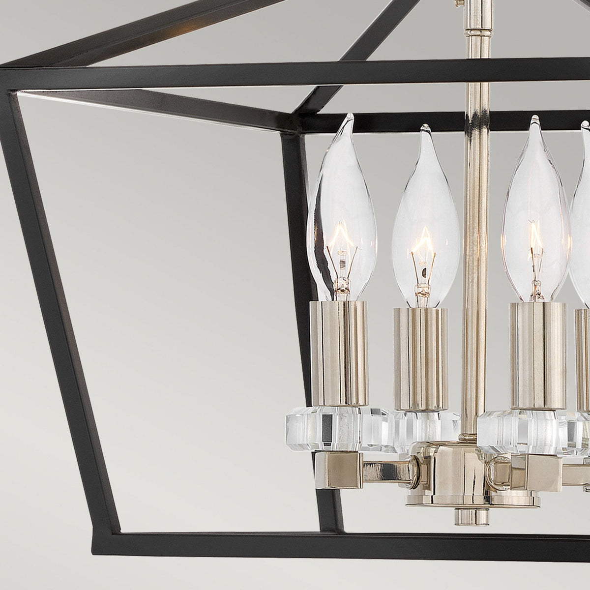 Stinson Four Light Medium Pendant or Semi Flush in Black with Polished Nickel