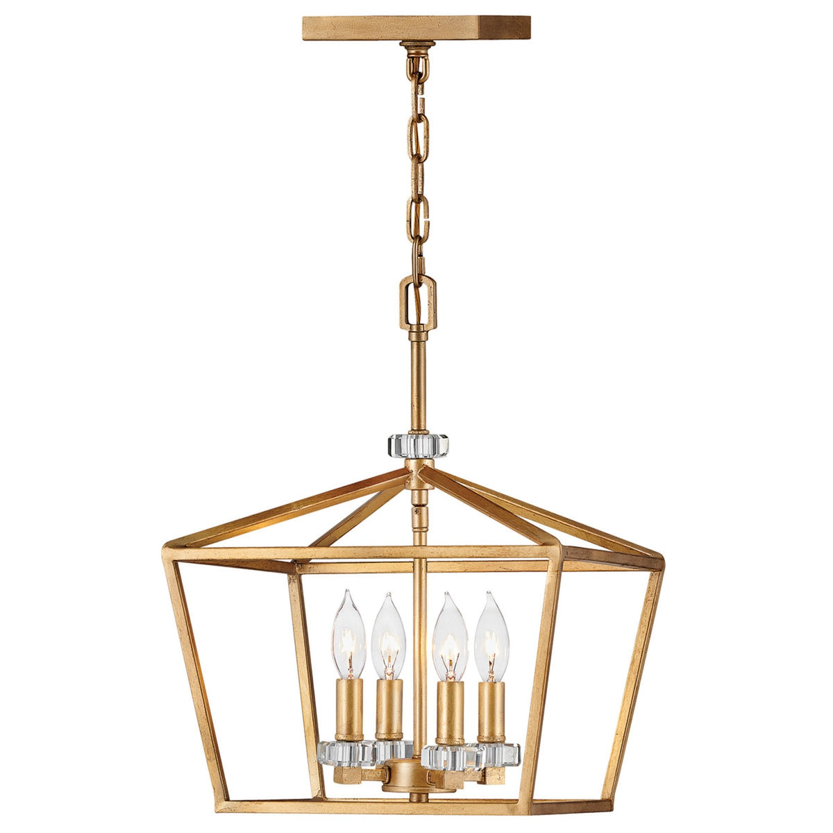 Stinson Four Light Medium Pendant or Semi Flush in Distressed Brass