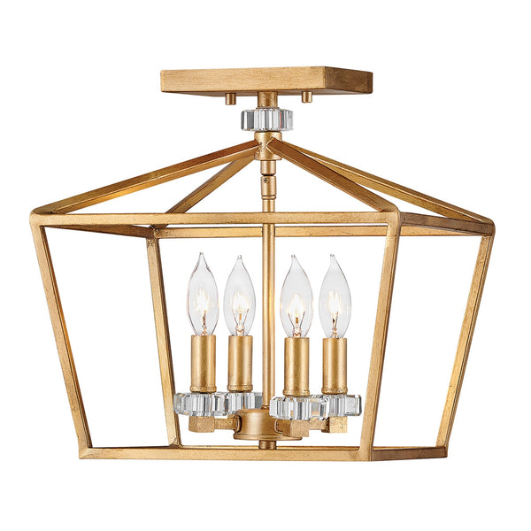 Stinson Four Light Medium Pendant or Semi Flush in Distressed Brass