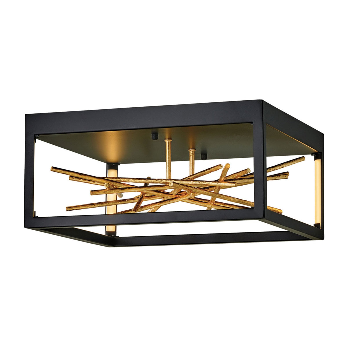 A black rectangular ceiling light with an internal gold twig-like design.