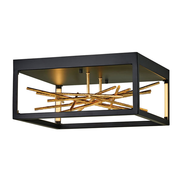 A black rectangular ceiling light with an internal gold twig-like design.
