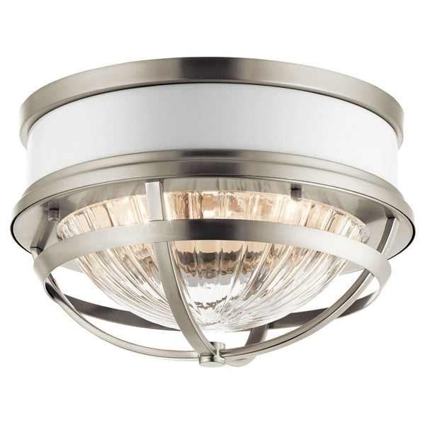 Tollis Flush Mount Ceiling Light in Brushed Nickel & White