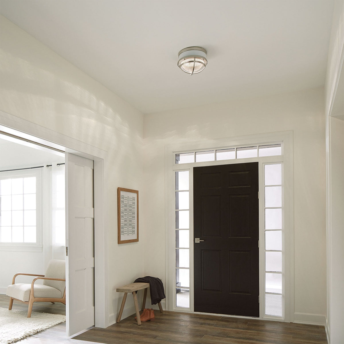 Tollis Flush Mount Ceiling Light in Brushed Nickel & White