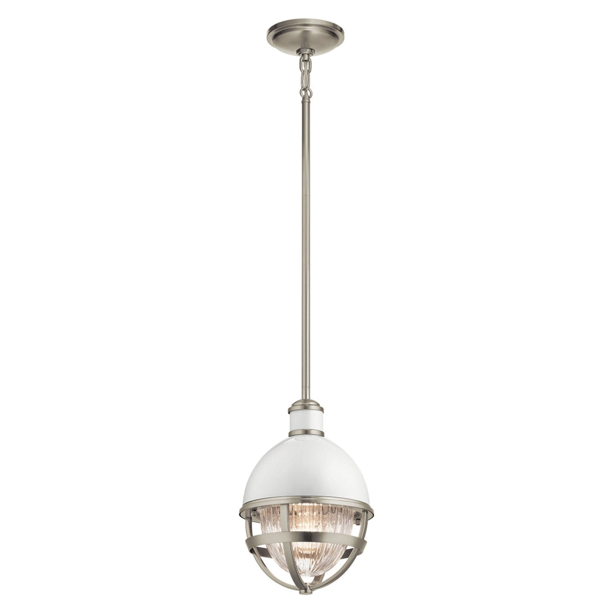 Tollis Mini Pendant Light in Brushed Nickel & White