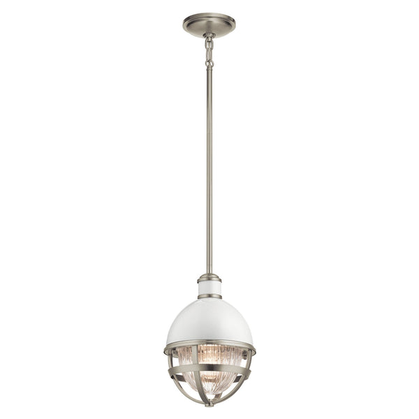 Tollis Mini Pendant Light in Brushed Nickel & White