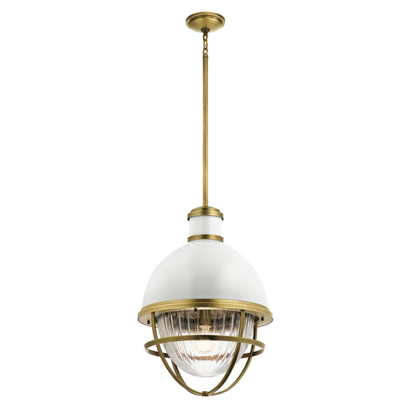 Tollis Pendant Light in Natural Brass & White