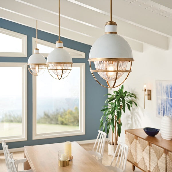 Tollis Pendant Light in Natural Brass & White