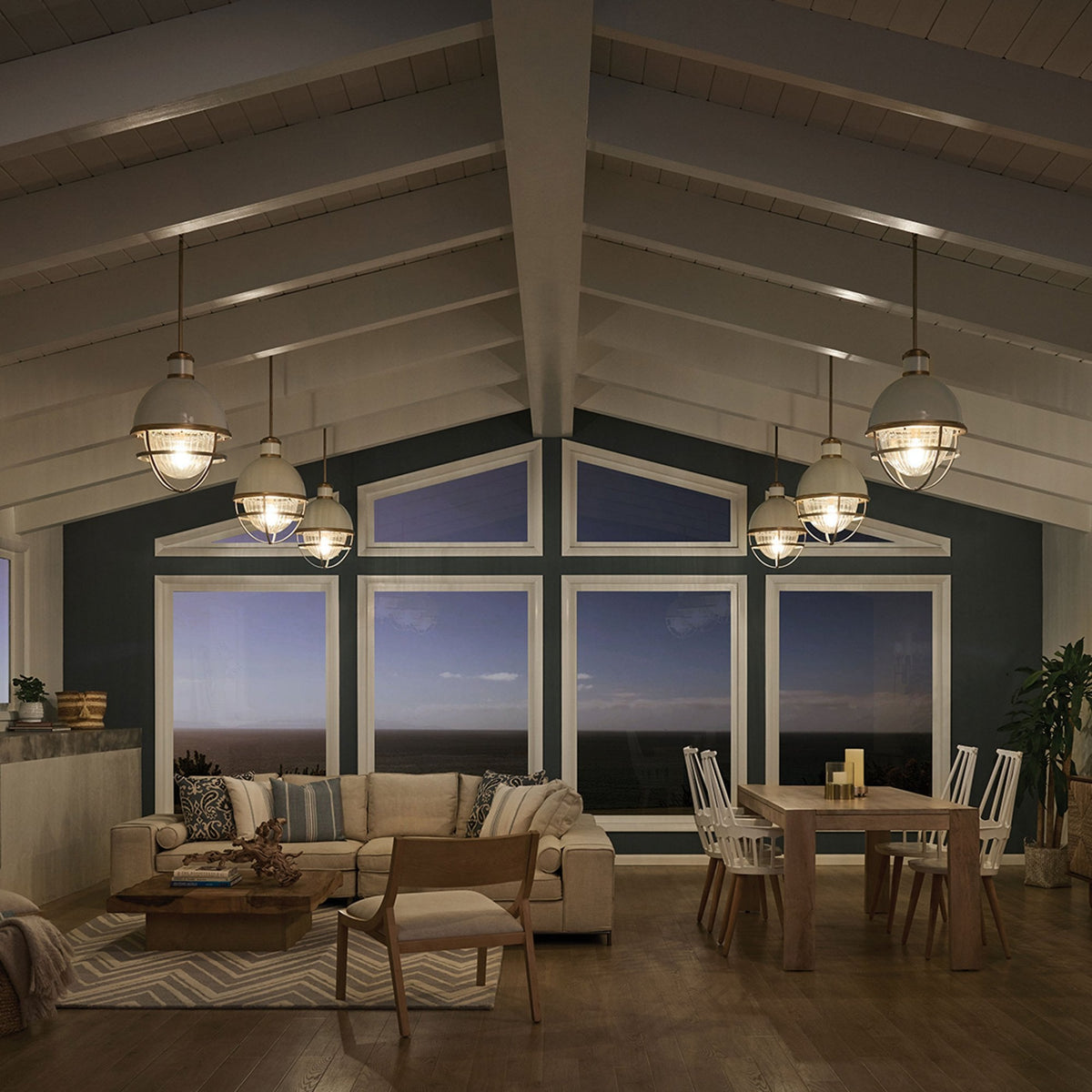 Tollis Pendant Light in Natural Brass & White
