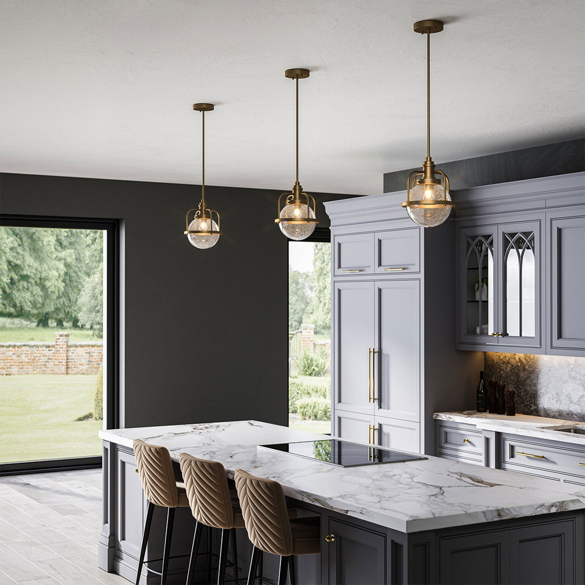 Triocent IP44 Pendant or Semi Flush Light in Natural Brass