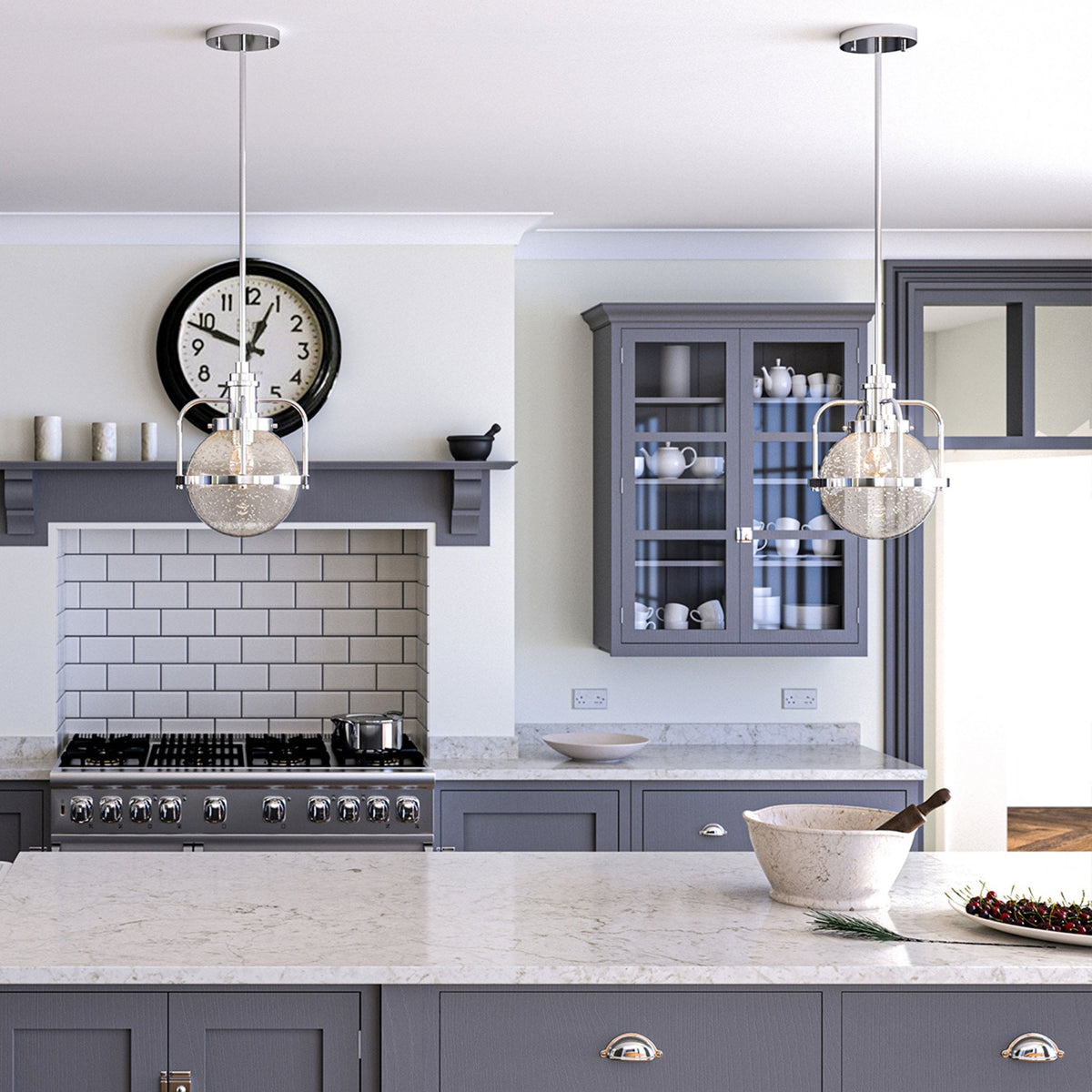 Triocent IP44 Pendant or Semi Flush Light in Polished Nickel