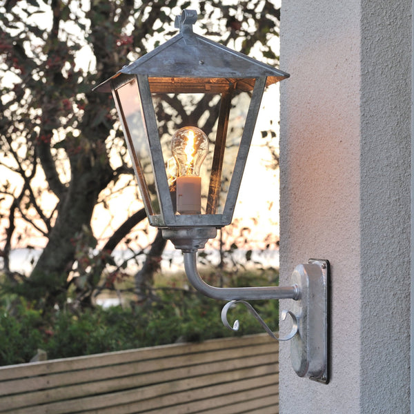 Benu Scroll IP23 E27 Up Wall Light in a Galvanized Finish