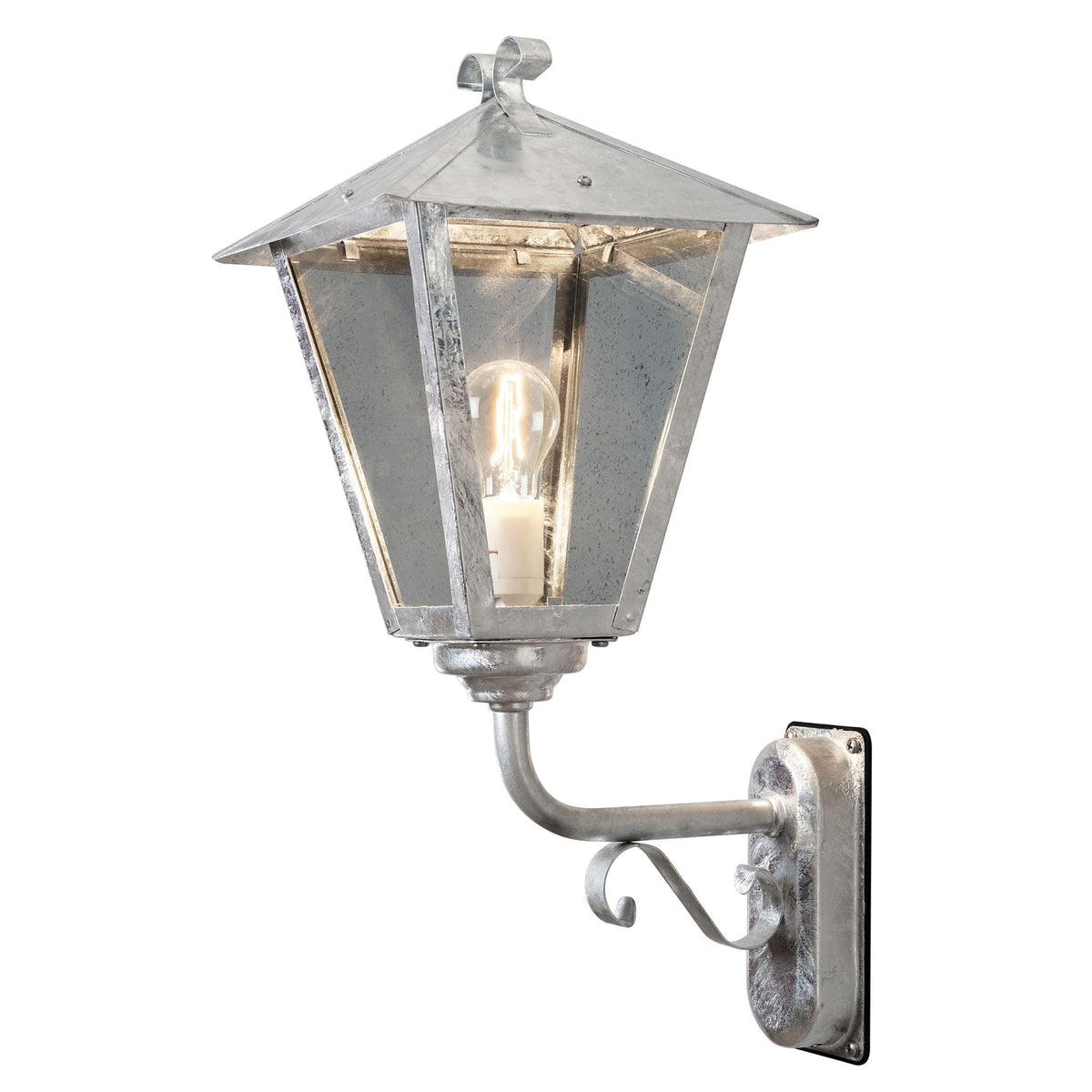 Benu Scroll IP23 E27 Up Wall Light in a Galvanized Finish