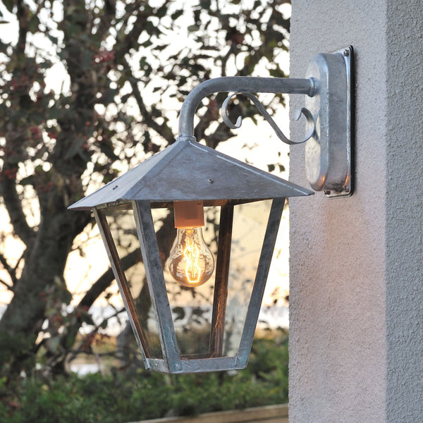 Benu Scroll IP23 E27 Down Wall Light in a Galvanized Finish