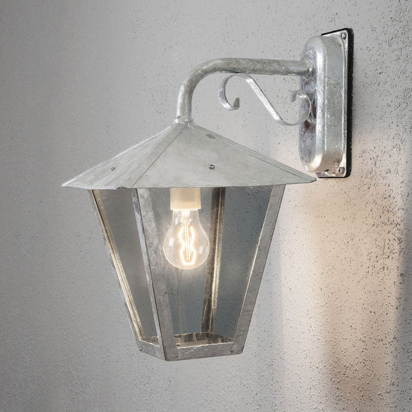 Benu Scroll IP23 E27 Down Wall Light in a Galvanized Finish