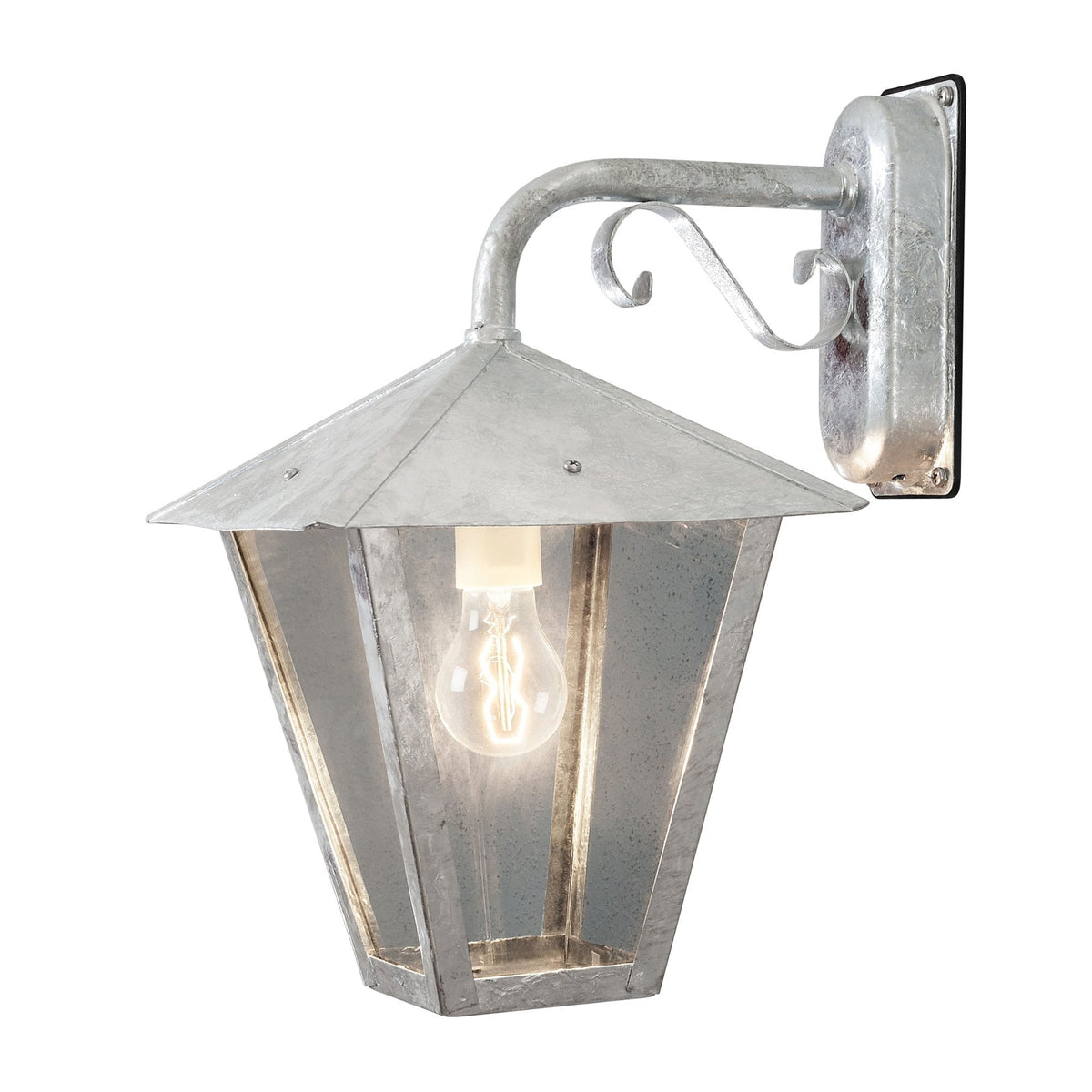 Benu Scroll IP23 E27 Down Wall Light in a Galvanized Finish