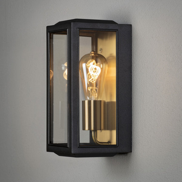 Carpi Small IP44 Exterior Wall Light in Black & Brass