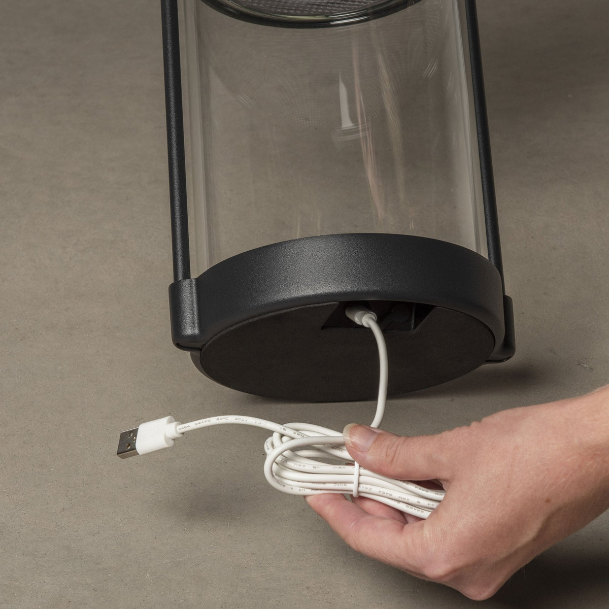 Crotone IP54 USB & Solar Charged LED Table Light in Black