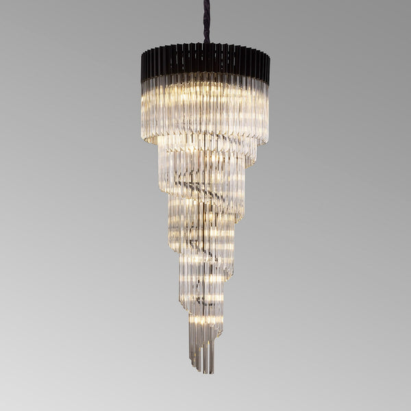 Kentisbeare 700mm 5 Tier 23 Lamp Chandelier in Matt Black & Clear Glass