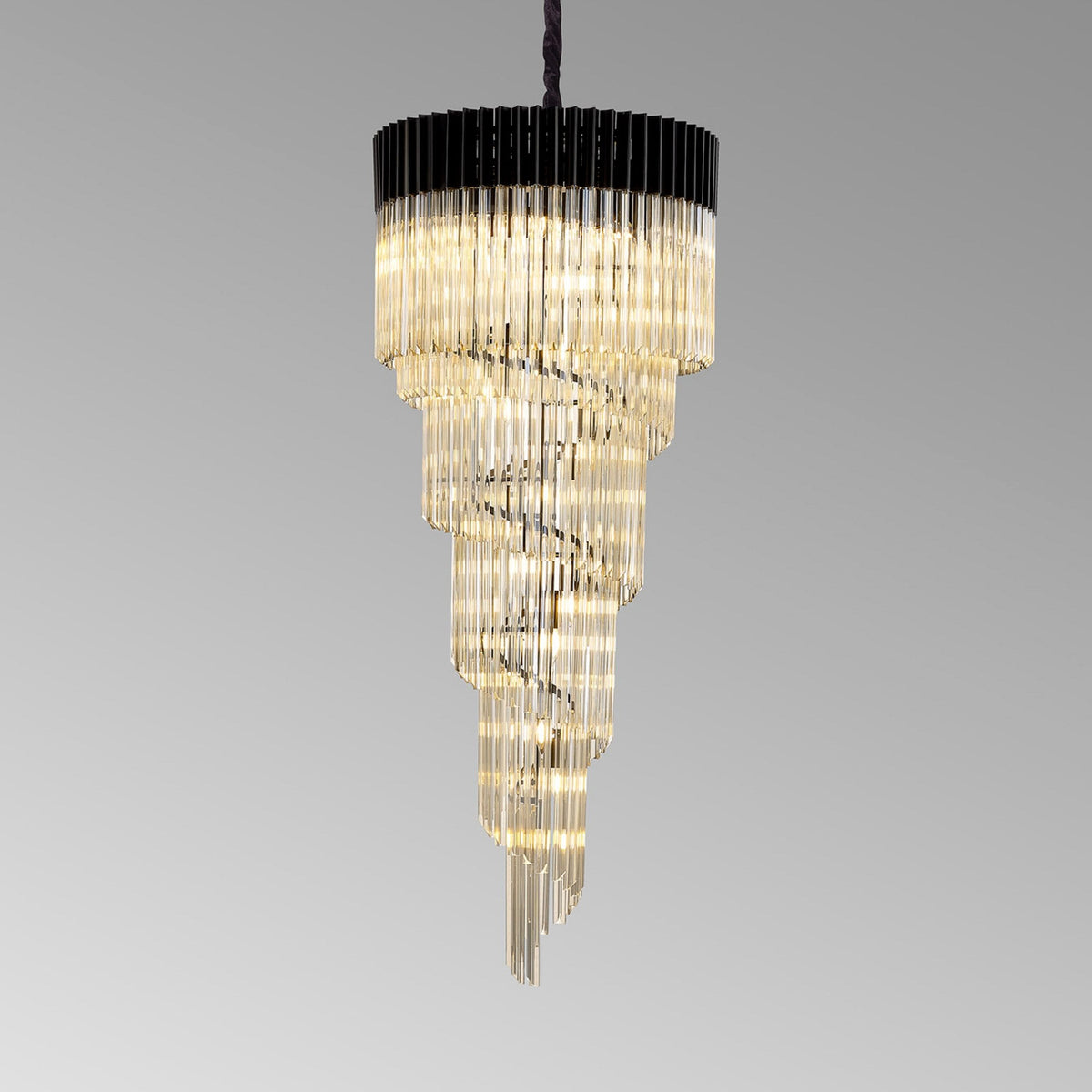 Kentisbeare 700mm 5 Tier 23 Lamp Chandelier in Matt Black & Cognac Glass