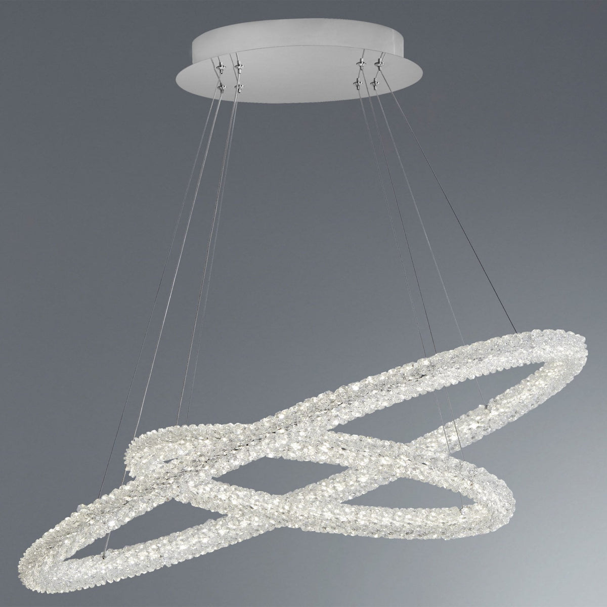 Circle Twin Oval Ring Chrome and Crystal LED Ceiling Pendant