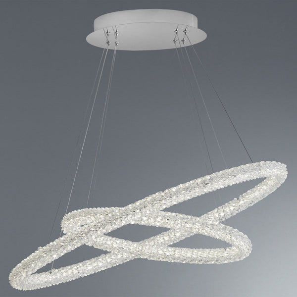 Circle Twin Oval Ring Chrome and Crystal LED Ceiling Pendant