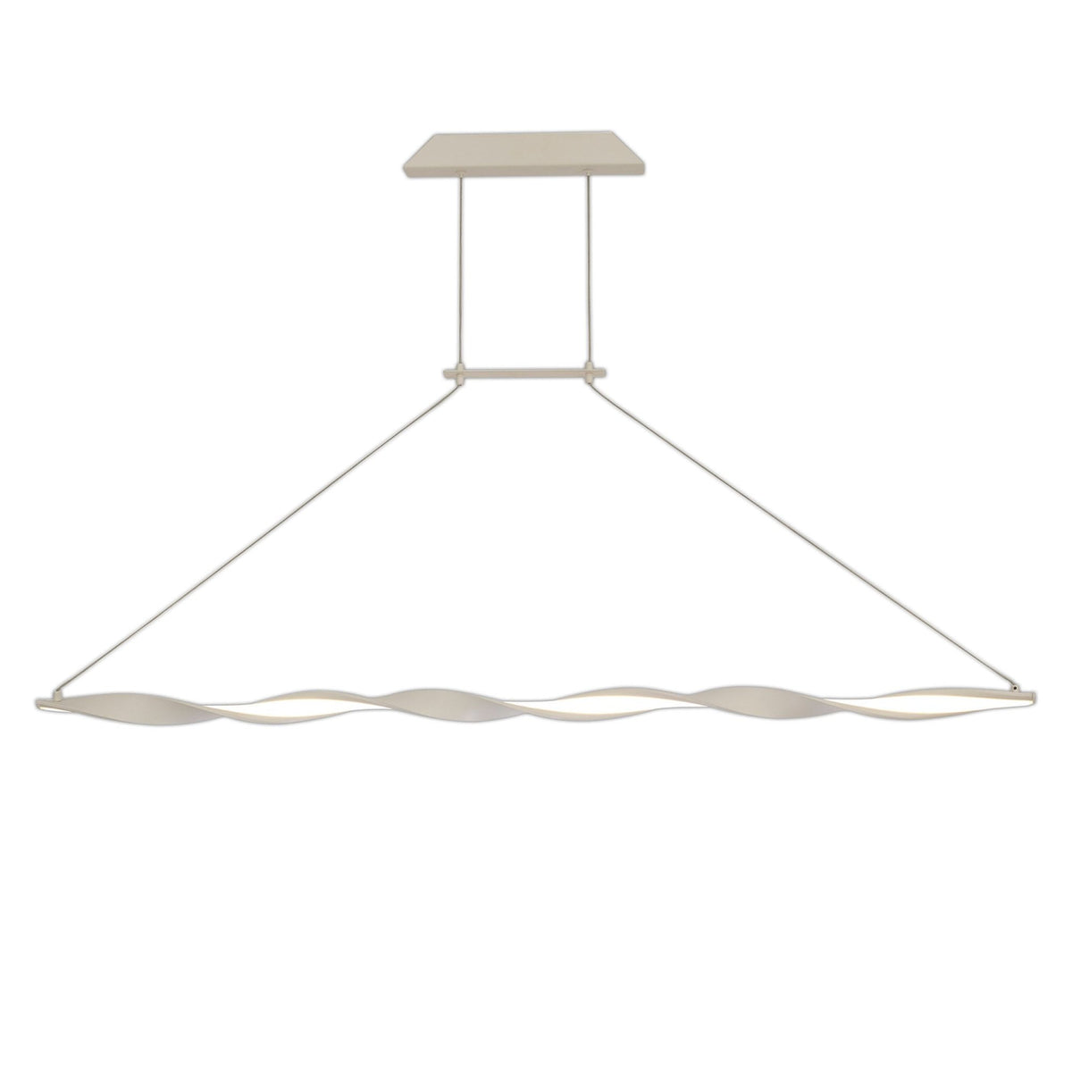 Wave-shaped pendant light with LED illumination, ideal for modern interior decor.