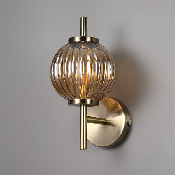 Fiddleford Wall Lamp in Antique Brass and Amber Glass