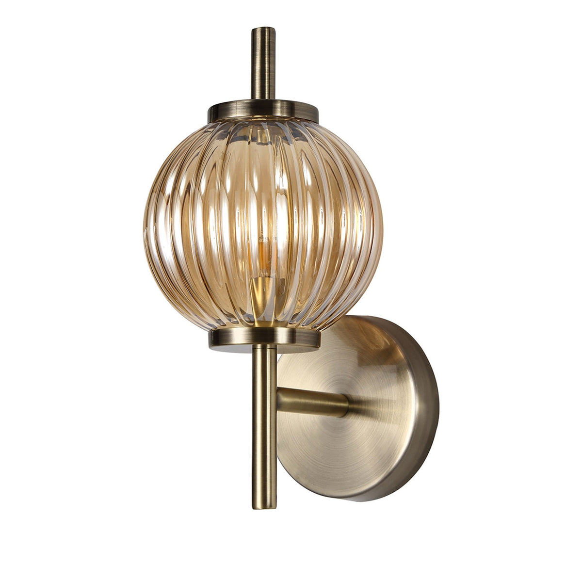 Fiddleford Wall Lamp in Antique Brass and Amber Glass