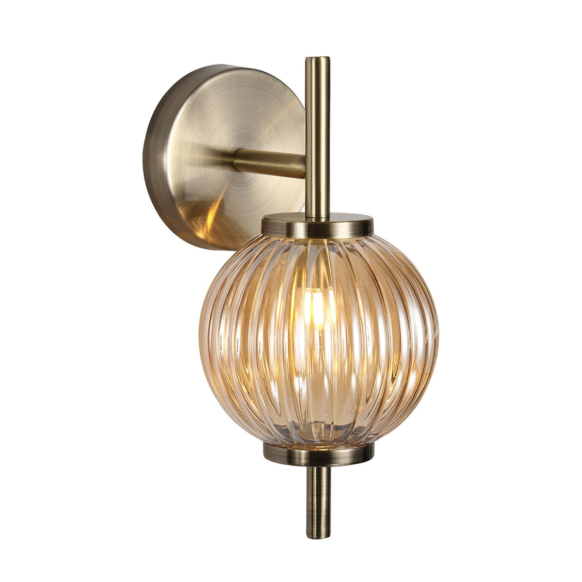 Fiddleford Wall Lamp in Antique Brass and Amber Glass