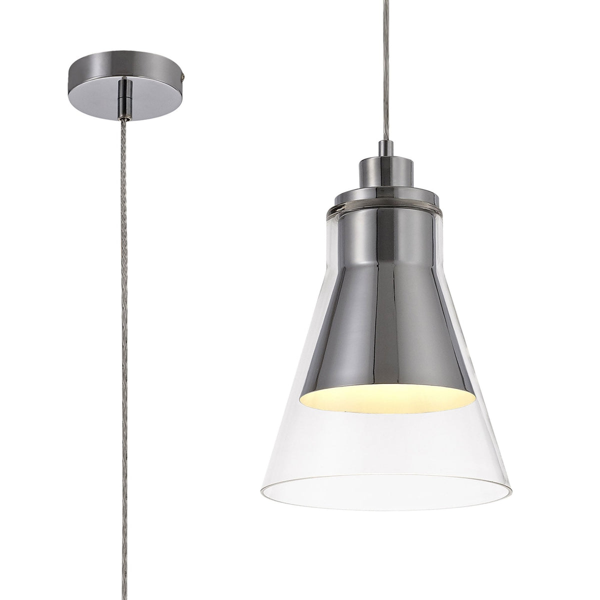 Huxham Single Pendant in Polished Chrome with Clear Glass