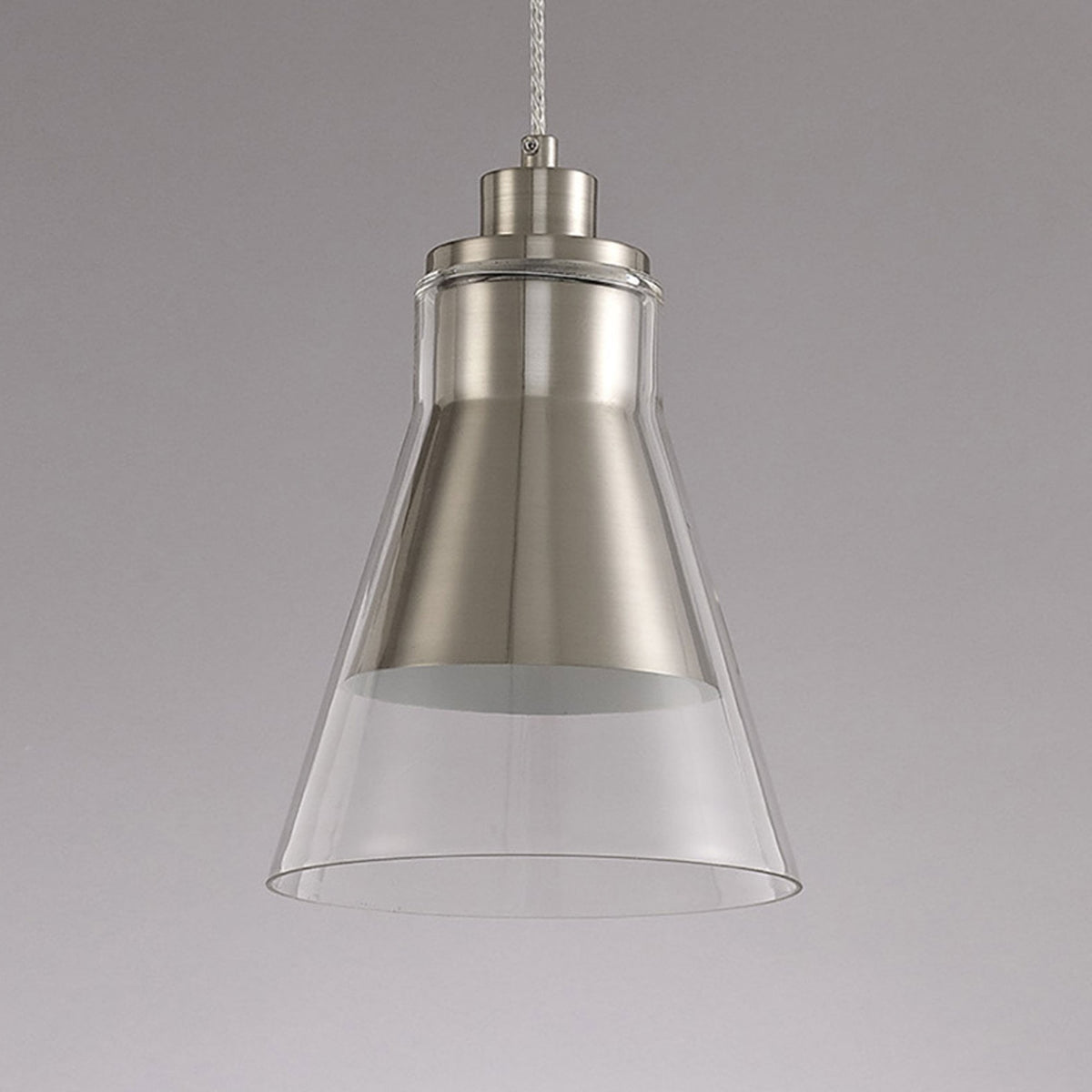 Huxham Single Pendant in Satin Nickel with Clear Glass