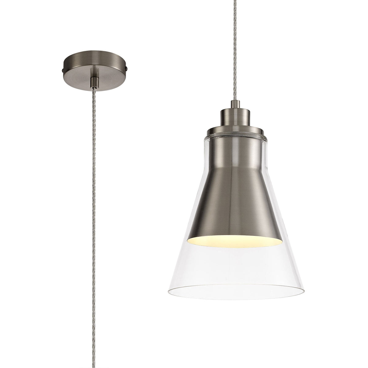 Huxham Single Pendant in Satin Nickel with Clear Glass