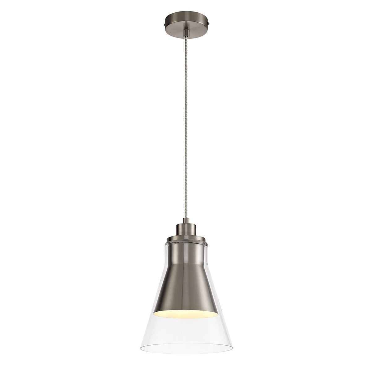 Huxham Single Pendant in Satin Nickel with Clear Glass