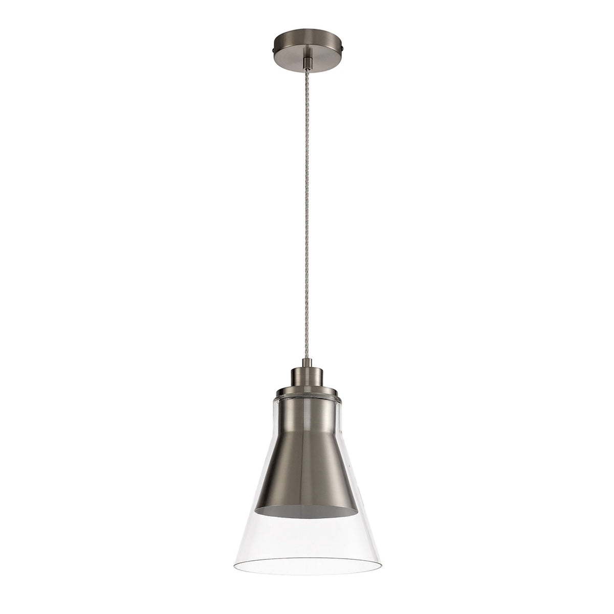 Huxham Single Pendant in Satin Nickel with Clear Glass