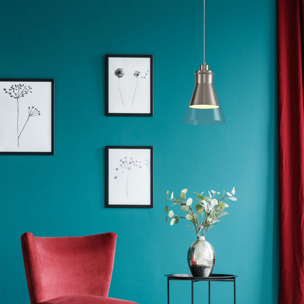 Huxham Single Pendant in Satin Nickel with Clear Glass