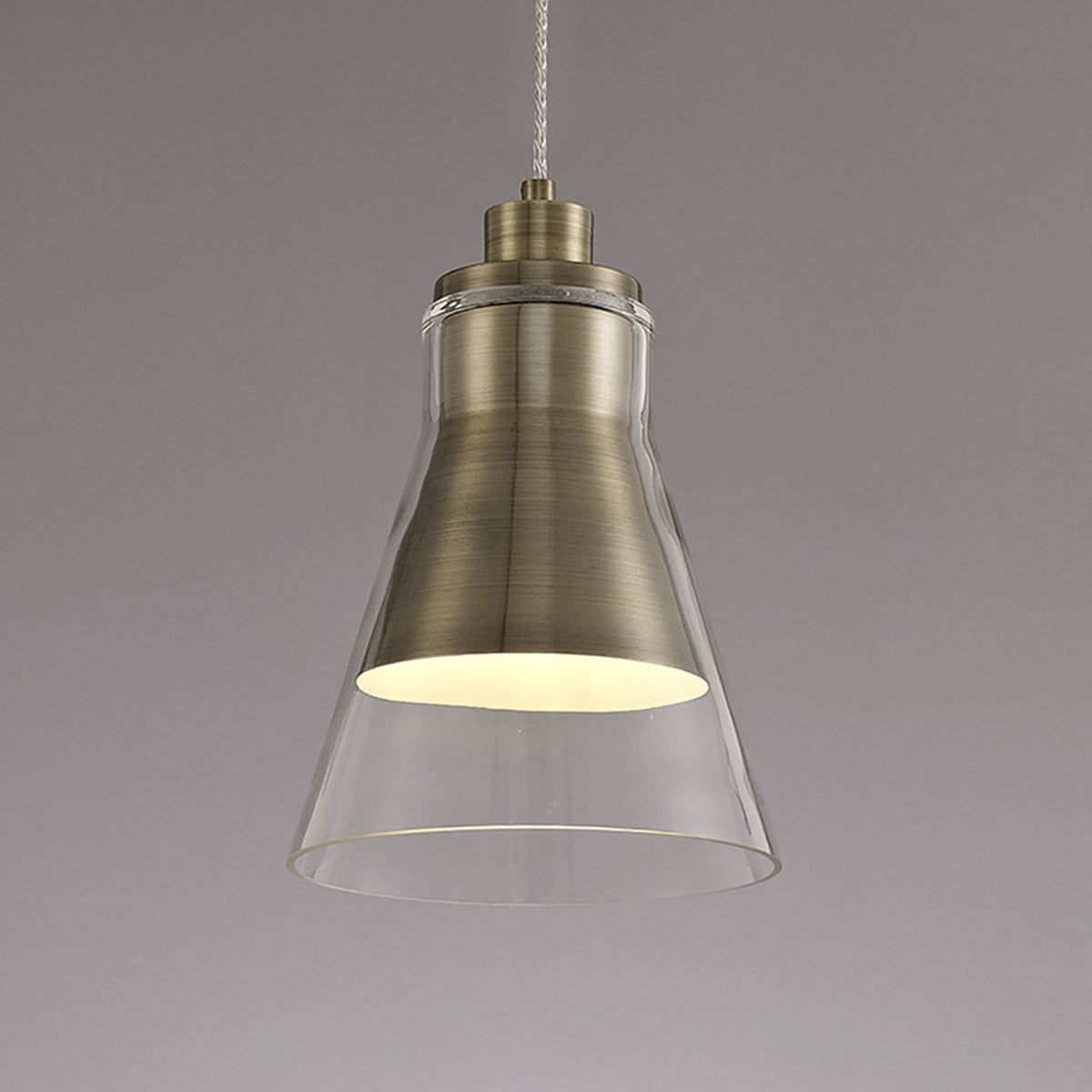 Huxham Single Pendant in Antique Brass with Clear Glass