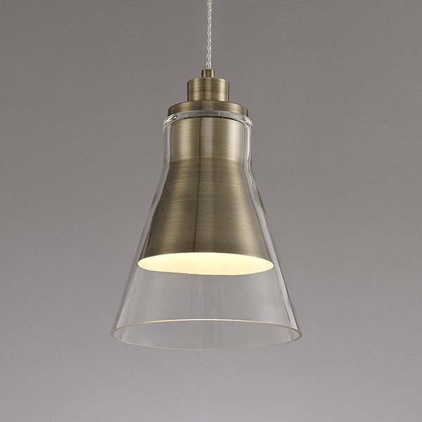 Huxham Single Pendant in Antique Brass with Clear Glass