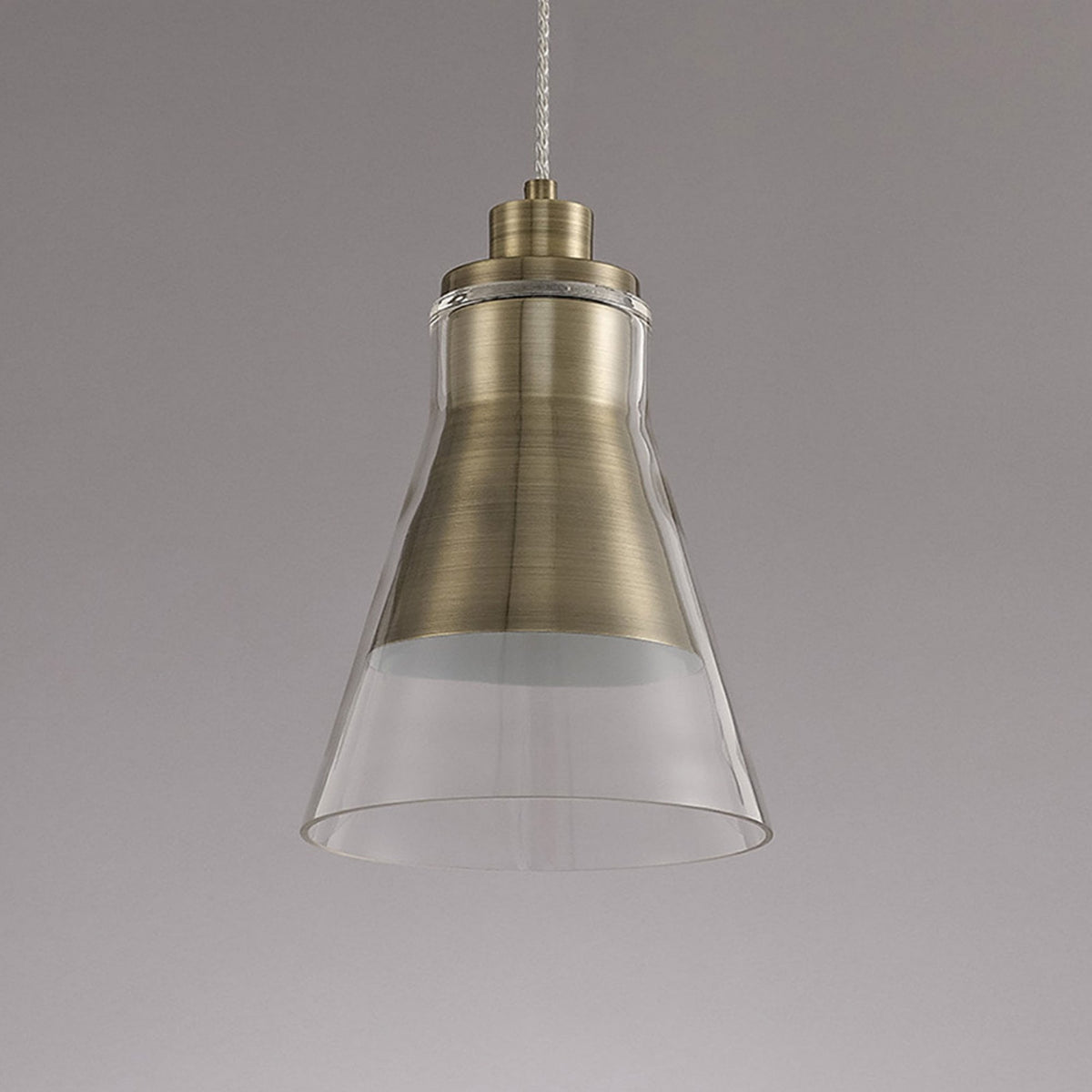 Huxham Single Pendant in Antique Brass with Clear Glass