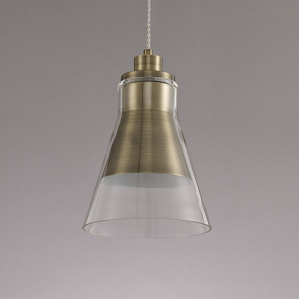 Huxham Single Pendant in Antique Brass with Clear Glass