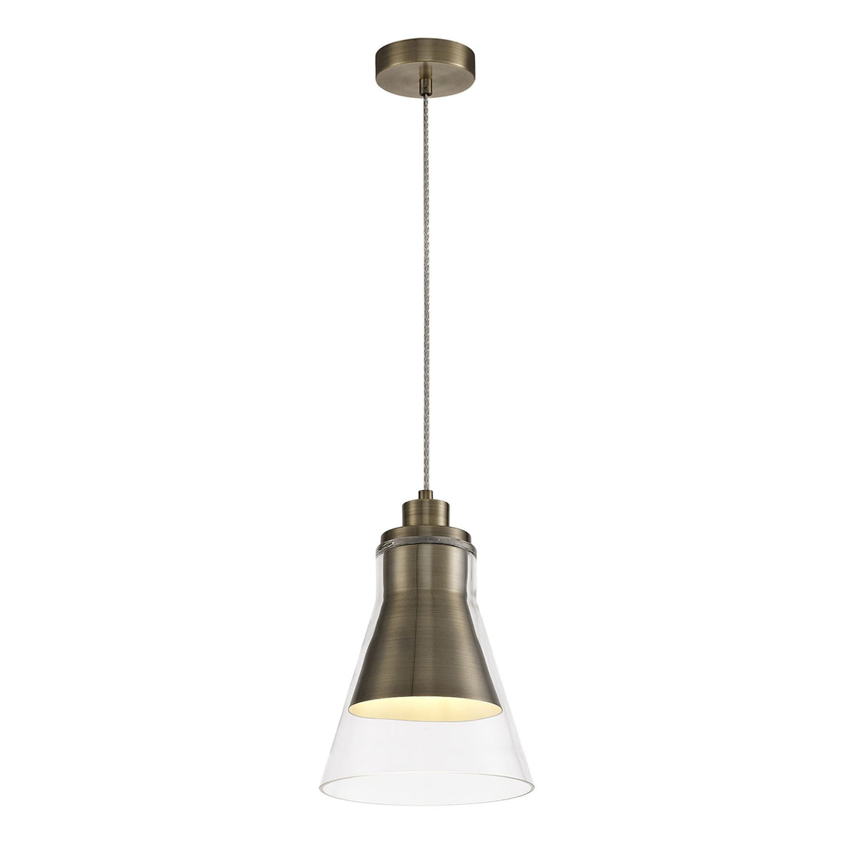 Huxham Single Pendant in Antique Brass with Clear Glass