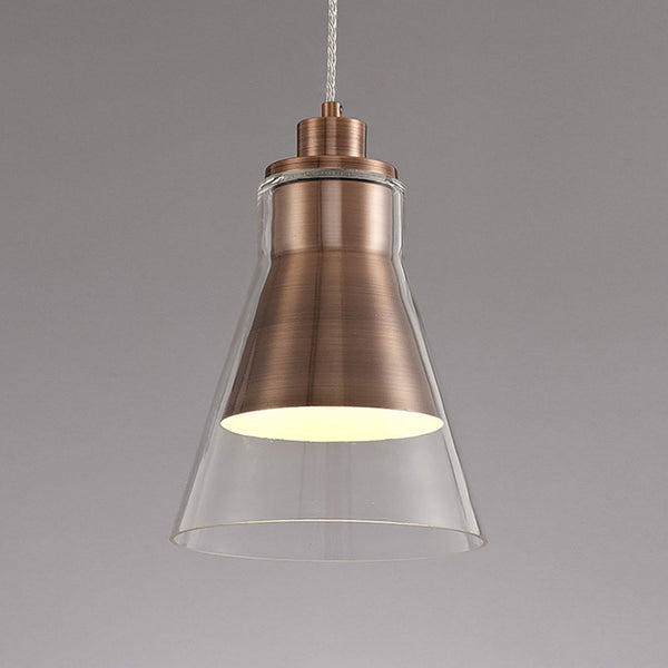Huxham Single Pendant in Antique Copper with Clear Glass